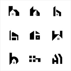 Home set and vector initial abstract logo H. Real estate icon letter H