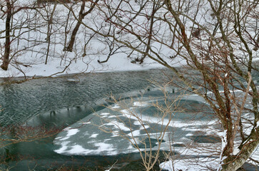 Art created by a frozen river
