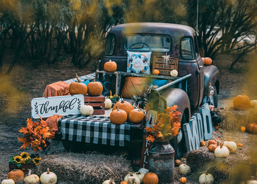 Rustic truck back with fall decor
