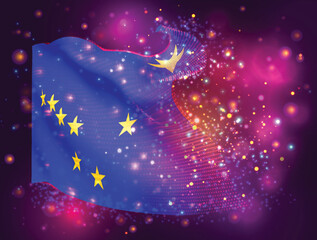 Alaska, vector 3d flag on pink purple background with lighting and flares