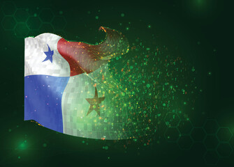 Panama, on vector 3d flag on green background with polygons and data numbers