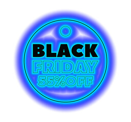 3d illustration,black friday neon tag 55 percent off,promotion,sales