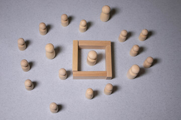 Shapes of people grouped in solidarity community with simple white background