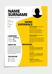 Resume design template minimalist cv. Business layout vector for job applications. A4 size.