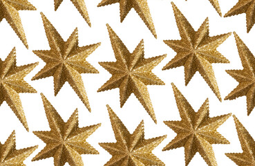 Fototapeta na wymiar Seamless pattern isolated on transparent background. Golden glittery stars. Christmas decorations.