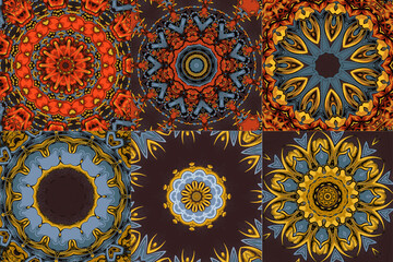 Set of abstract kaleidoscope background. Beautiful kaleidoscope seamless pattern