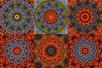 Set of abstract kaleidoscope background. Beautiful kaleidoscope seamless pattern