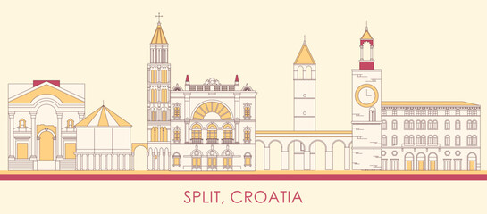 Cartoon Skyline panorama of City of Split, Croatia - vector illustration
