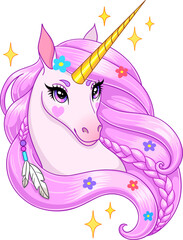 Magical unicorn with pink mane. Vector illustration isolated