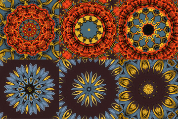 Set of abstract kaleidoscope background. Beautiful kaleidoscope seamless pattern