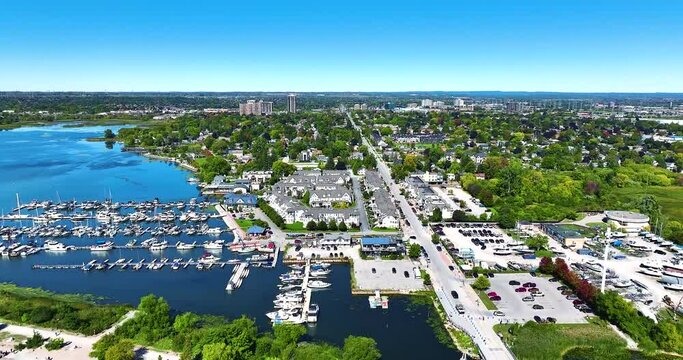 Yacht Port  Scarborough Lake Ontario Blue Sky Drone Shot