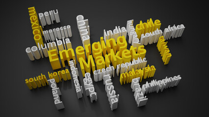 Emerging markets countries 3D word cloud