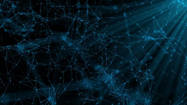 Plexus abstract network business technology science background loop. Abstract motion transform illustration background with shimmering light