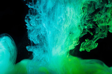 Ink in water. Splash paint mixing. Multicolored liquid dye. Abstract frame background color