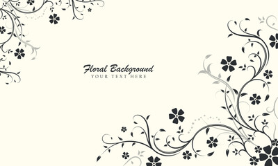 Black and white ornamental floral with leaf and flower for banner and border