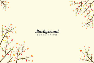 Background design with hand-drawn trees and flowers on white background