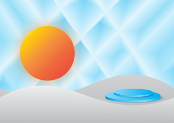 geometric background  abstract 3d podium circle  blue sun yellow orange red. presentation show  , presenting natural Impressive presentations background works Contrasting with attractive white, 