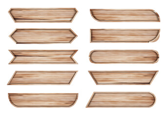 Set of Wooden sign boards with video headline title or television news bar design template, isolated on white background