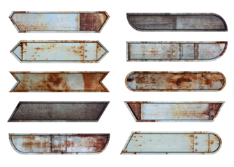 Set of Old steel metal sign plate texture background, Video headline title or television news bar design template isolated on white