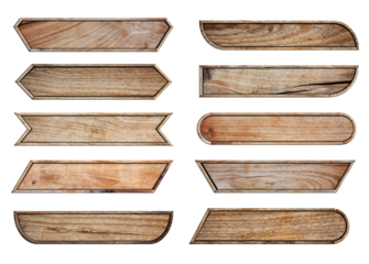 Set of Wooden sign boards with video headline title or television news bar design template, isolated on white background