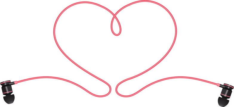 Creative earphone valentines heart line sign design, Love music valentines day idea concept