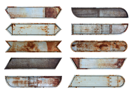 Set of Old steel metal sign plate texture background, Video headline title or television news bar design template isolated on white