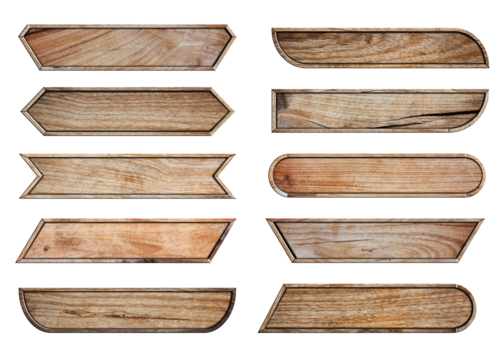 Set of Wooden sign boards with video headline title or television news bar design template, isolated on white background