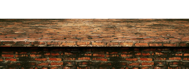 Brick wall table top loft style, Used for display or montage your products, isolated on white background