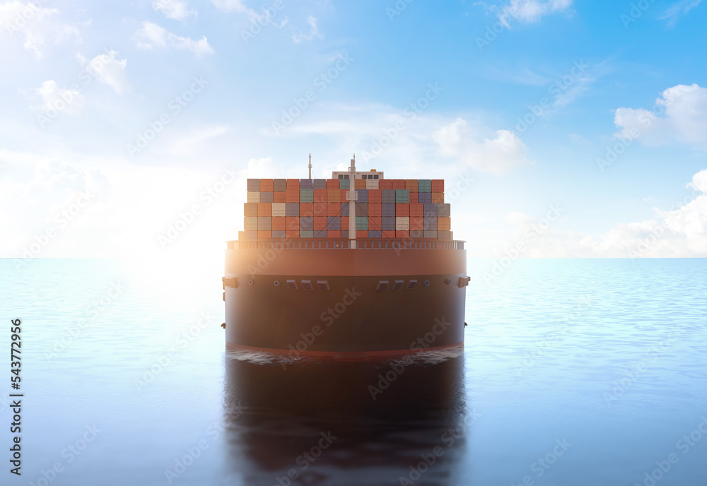 Poster Cargo ship or vessel with containers in ocean