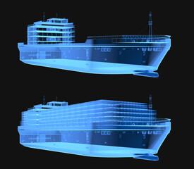 X-ray cargo ship or vessel isolated on black