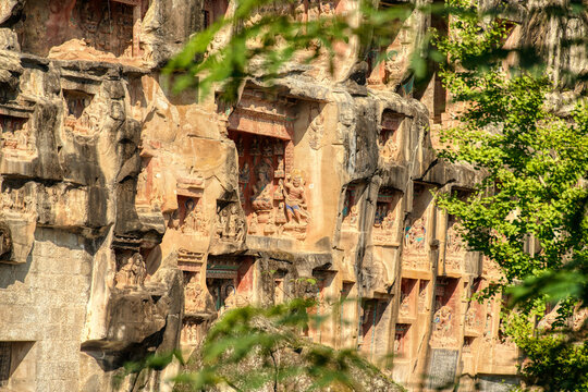 Details of Nankan grotto in Bazhong, Sichuan, China.
