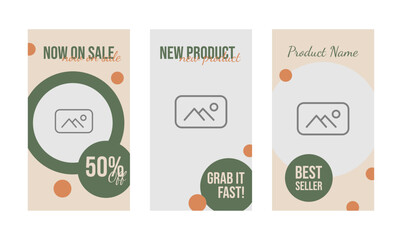 Set of vertical social media templates with organic and pastel theme. aesthetic layout for business, shop, and online store. story promotion template.