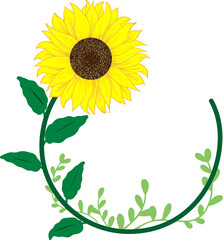 sunflower with leaves circular frame
