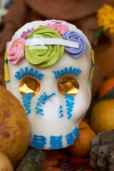 Sugar skull, day of the dead altar celebration in mexico