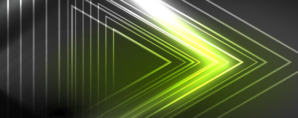 Neon glowing lines and angles, magic energy space light concept. Vector illustration for wallpaper, banner, background, leaflet, catalog, cover, flyer