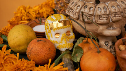 Sugar skull, day of the dead altar celebration in mexico