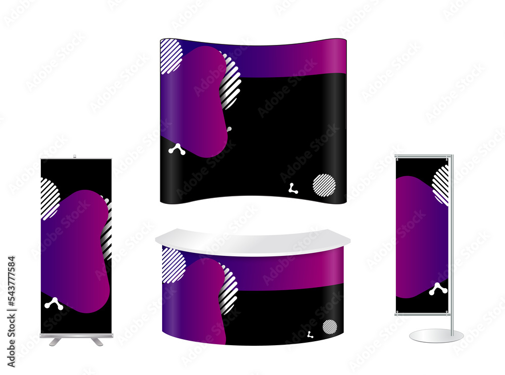 Aufkleber Exhibition stand mock-up design with templates for business Prism color of the rainbow in a bright and geometric multi-colored bubbles and fluid shapes