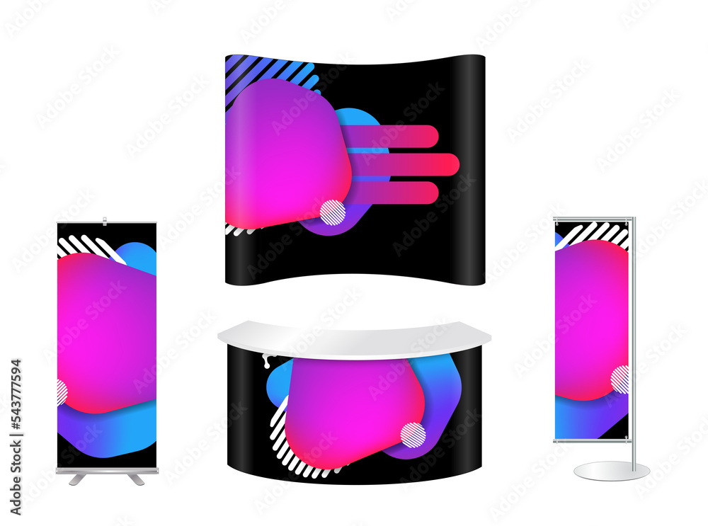 Aufkleber Exhibition stand mock-up design with templates for business Prism color of the rainbow in a bright and geometric multi-colored bubbles and fluid shapes
