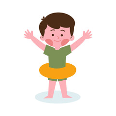 Boy swimming with floater