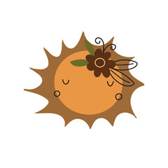 Vector illustration of a funny sun in boho style on a white background for your design