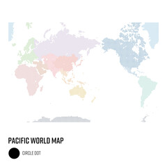 世界地図ドット 太平洋を中心とした世界  地域別にグループ