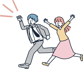 走る男女　ビジネス　シンプルイラスト