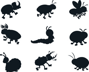 Set of bugs and insects isolated vector Silhouettes