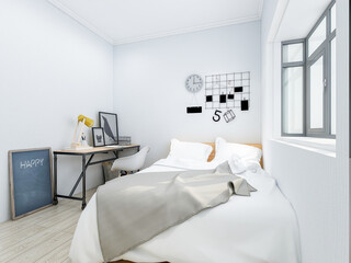 Fototapeta na wymiar Interior design of bedroom with study room, 3D rendering