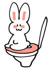 トイレで便器に座るゆるうさぎのイラスト素材