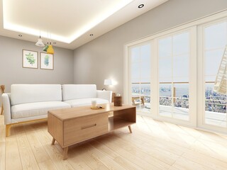 Fototapeta na wymiar Interior design of modern residential living room, 3d rendering