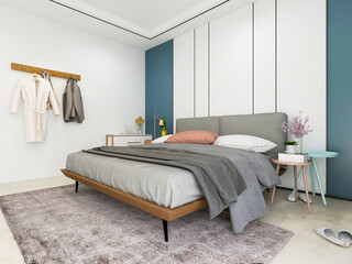 Hotel bedroom interior design, 3D rendering
