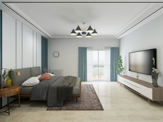 Hotel bedroom interior design, 3D rendering