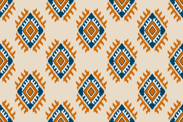 Fabric Indian style. Ethnic Ikat seamless pattern in tribal. Design for background, wallpaper, illustration, fabric, clothing, carpet, textile, batik, and embroidery.