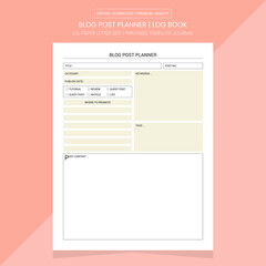 Blog Post Planner | Blog Post Log Book Journal | Printable Template